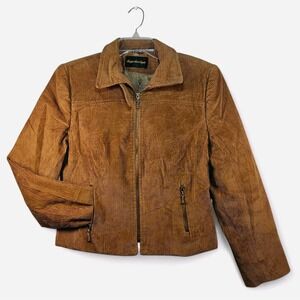 Giorgio Sant Angelo Corduroy Jacket Size 12 Brown Camel Lined Zip Pocket Vintage